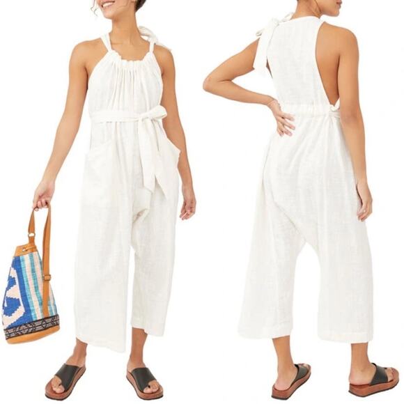 Free People Cotton Gauze Henriette Sleeveless Tie Waist Wide Leg Jumpsuit M - Picture 13 of 14